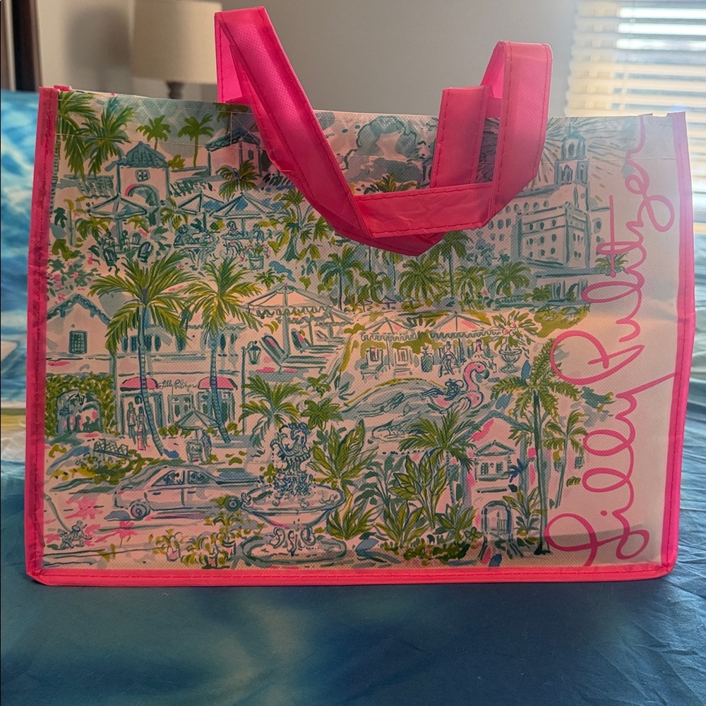 Lilly Pulitzer Pink Coastal Print Shopping Tote Bag